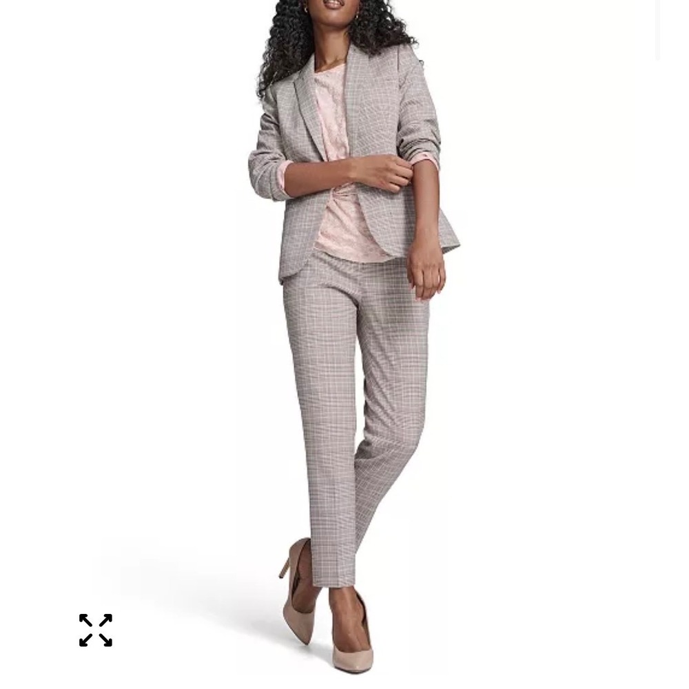 Tommy Hilfiger Women's Plaid Suit Set Grey & Pink Blazer -12 Sloane Pants -8